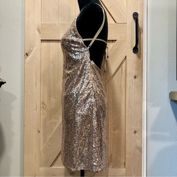 She + Sky Gold Sequin Halter Mini Dress Medium NWT - Picture 7 of 15
